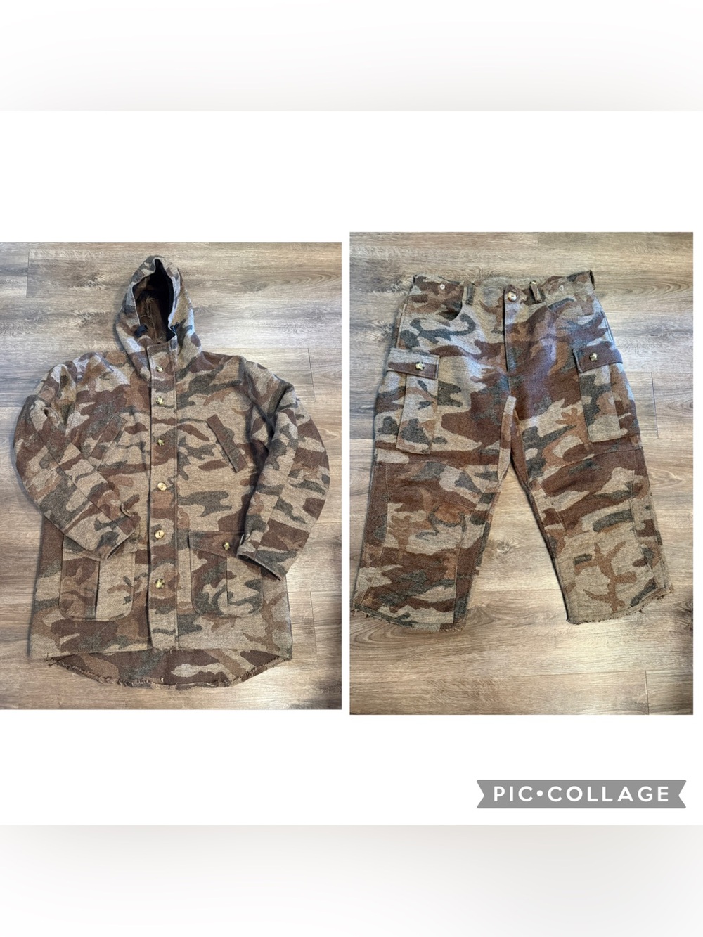 Weatherby Camo Field Coat Hunting Jacket size XL with Pants Size 36 Wool